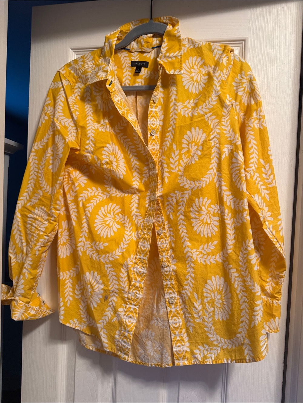 Talbots Yellow and White Floral-Print Button-Down Shirt